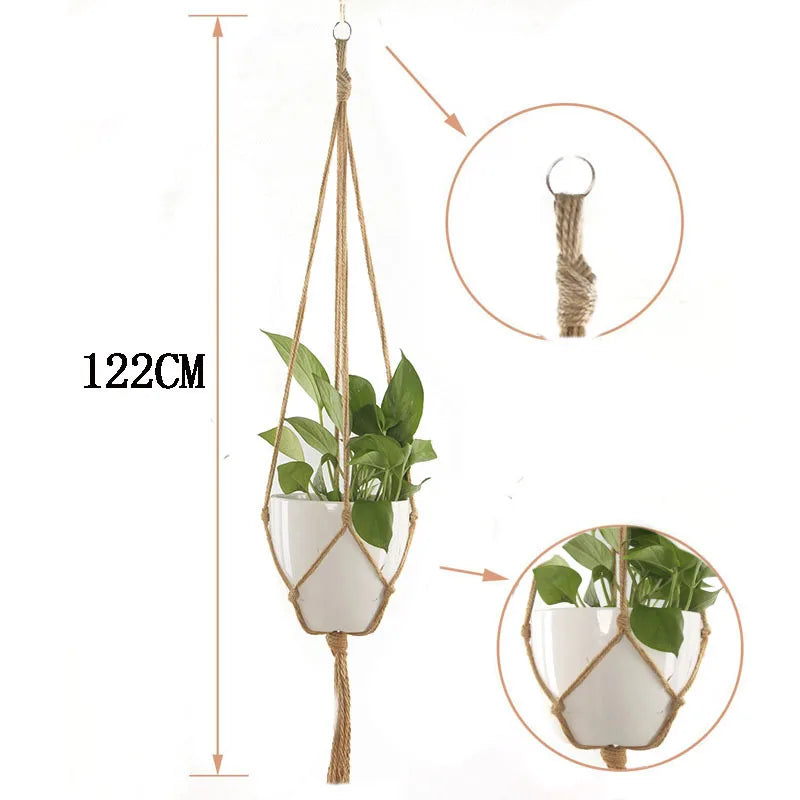 support plante suspendue macramé fibre végétale blanc boho artisanal anneaux pot plante verte