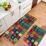 tapis boho chic multicolore motifs floraux géométriques variés salle bain