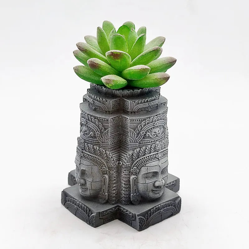 vase decoratif silicone gris motif floral cactus decoration maison art khmer statuettes faces sculptures
