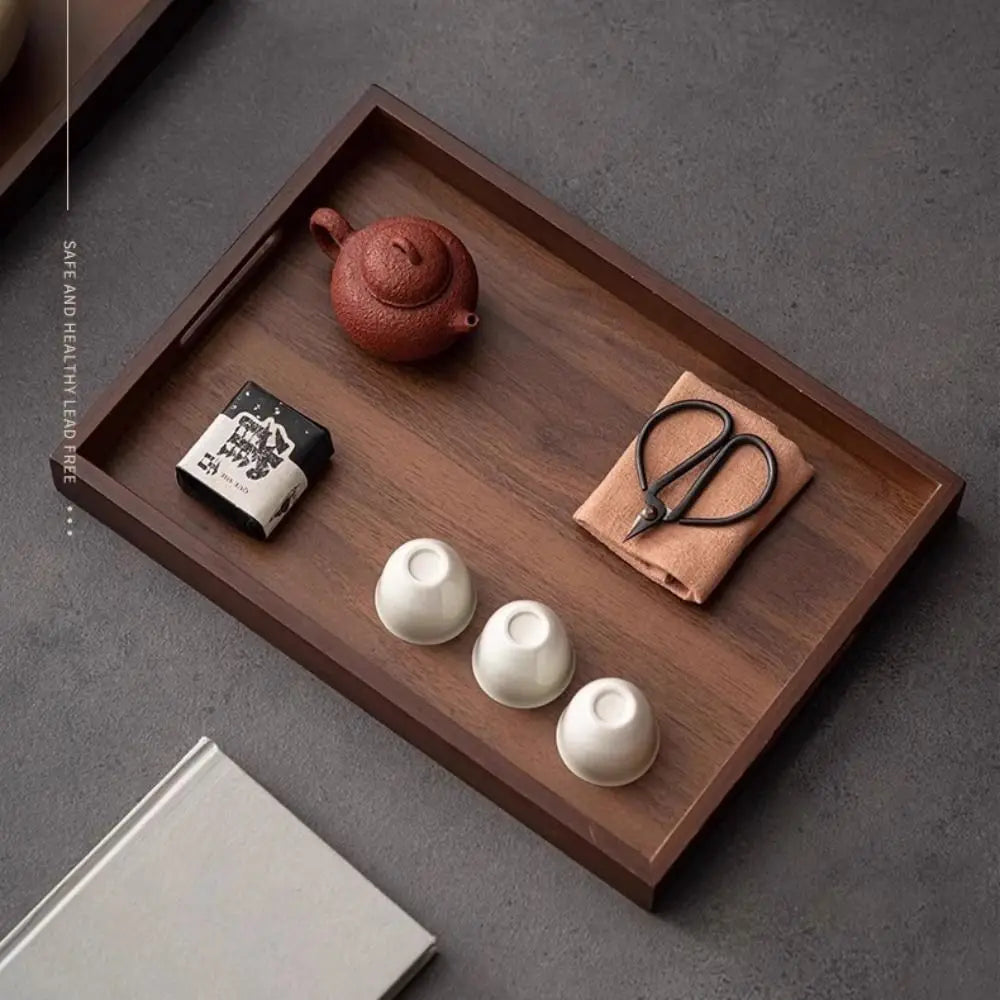 plateau service bois marron poignées moderne minimaliste théière tasses thé