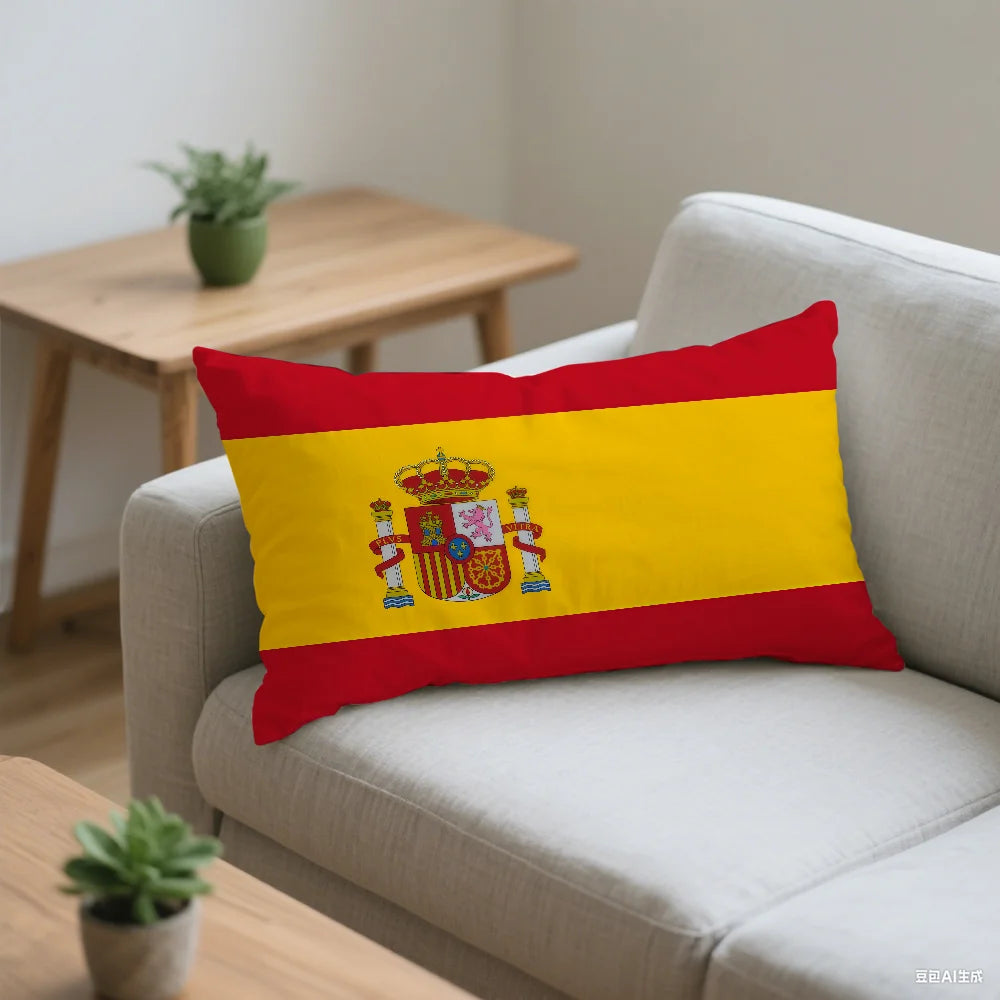 housse coussin drapeau espagnol imprimé polyester moderne rouge jaune blason royal 30x50cm 40x60cm 48x74cm