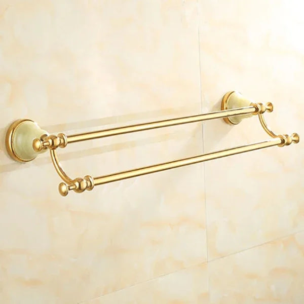 ensemble porte serviettes accessoires salle bain doré classique fixations vis porte serviettes double niveau