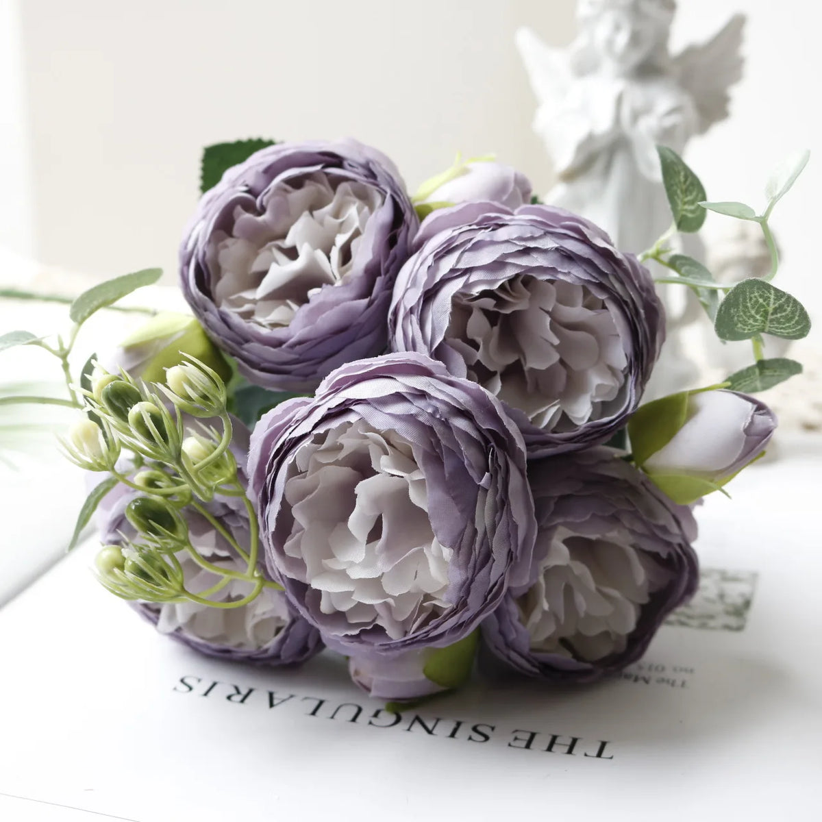 bouquet fleurs artificielles rose pivoine gypsophila mariage anniversaire décoration intérieureextérieur 30cm