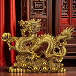 statue dragon doré feng shui pièce ancienne or rouge émailléintérieur décoration maison traditionnelle chinese