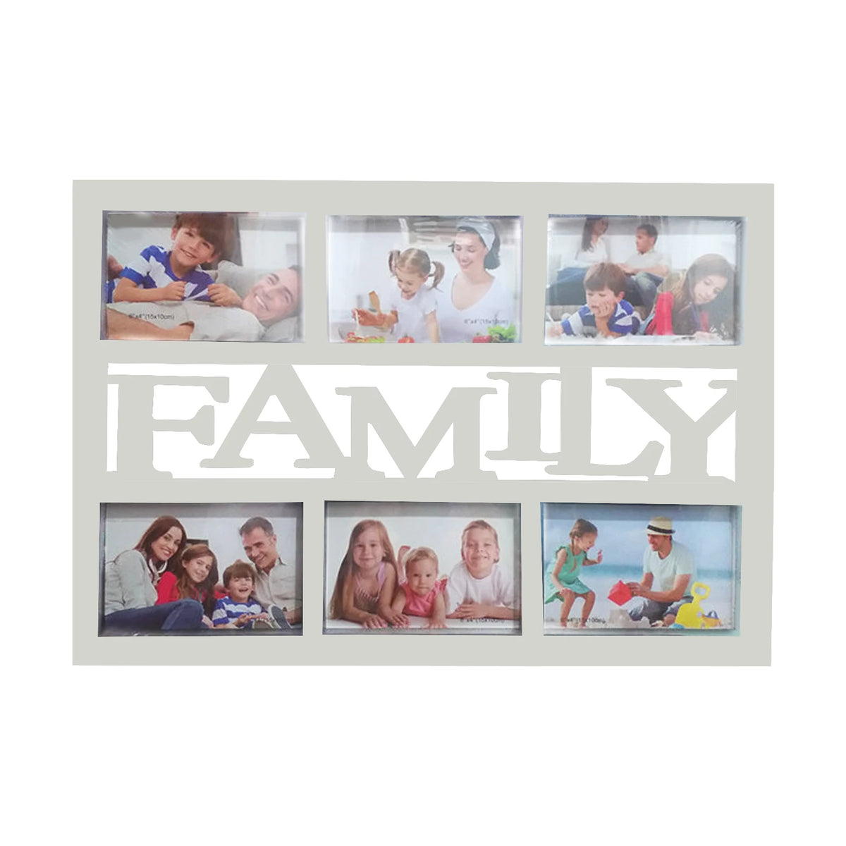 cadre photo multiple six ouvertures decoratif blanc noir motifs coeurs love family
