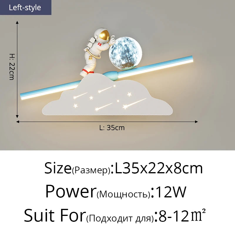 lampe murale moderne astronaute étoiles lune blanc doré crème minimaliste chambre enfant
