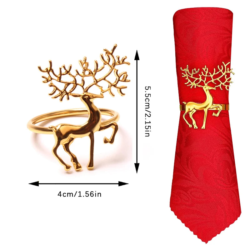 anneaux serviettes or rennes noel decoratifs argent fourchette cuillers métal festive table