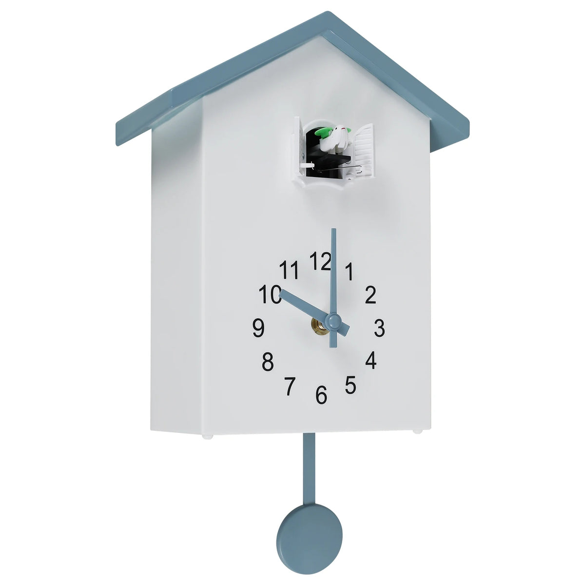 horloge coucou moderne motif maison cadran noir chiffres blancs salon minimaliste pendule plastique opaque