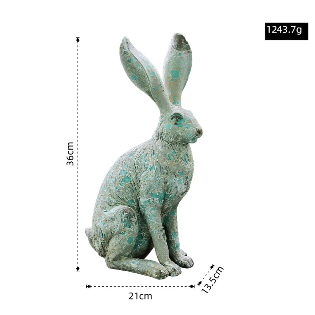 statue lapin résine vert patiné texture grungy jardin décoratif rustic artisanal
