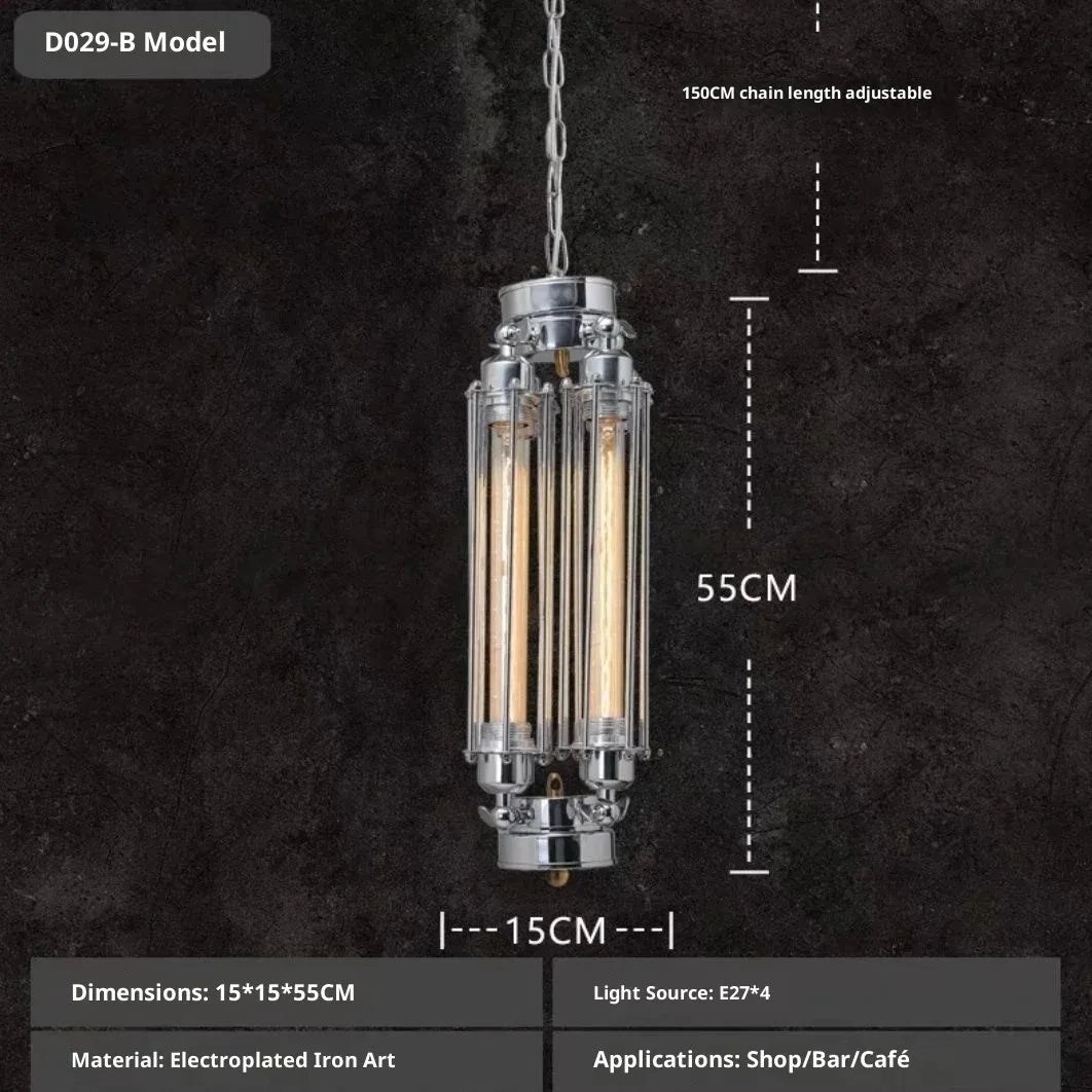 lampe suspendue industrielle vintage métal argent doré transparent salon restaurant