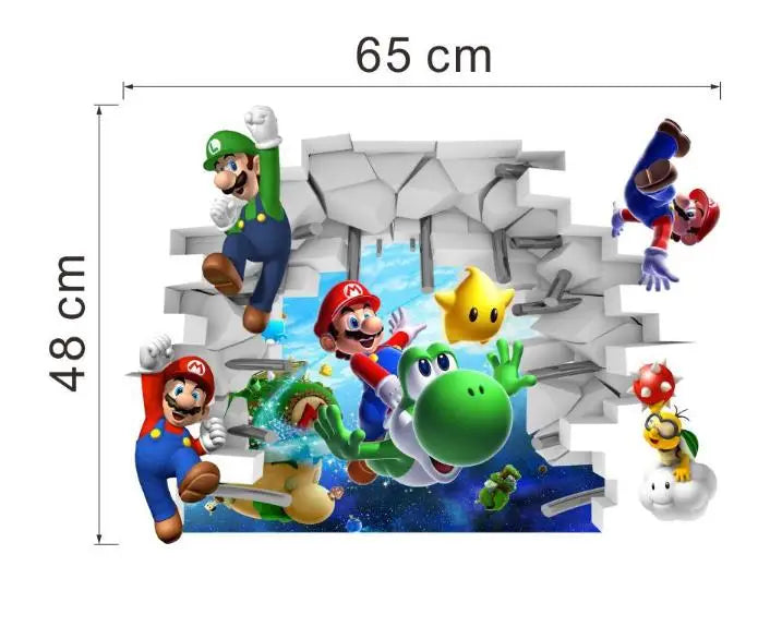 stickers muraux 3d super mario personnages cartoon bleu rouge vert jaune