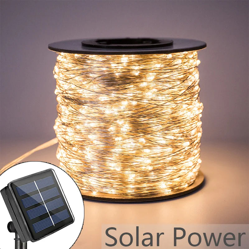 guirlande solaire lumineuse 100m 1000leds blanc chaud moderne extérieur patio mariage