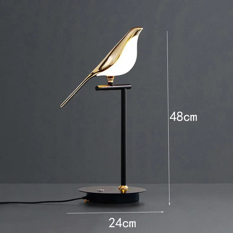lampe poser oiseaux stylisés or blanc contemporaine minimaliste interrupteur tactile verre dépoli économie énergie