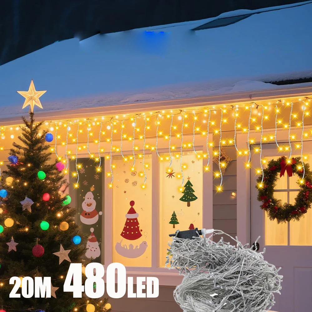 guirlande lumineuse led 20m 480 diodes blanc chaud bleu moderne modes festive decoration extérieure