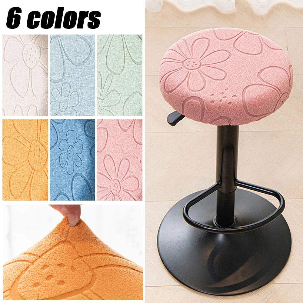 coussin tabouret moderne fleurs imprimées gris bleu clair orange roseclair vertpastel polyester élastique extensible