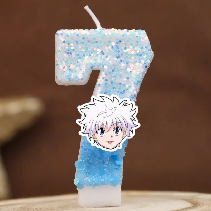 bougies chiffres hunter hunter paillettes bleu clair blanc décoratives anniversaire enfant anime