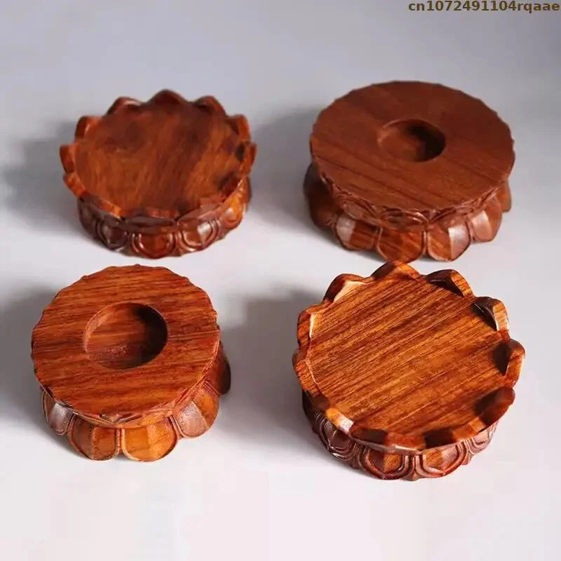 support bois sculpté bouddha fleurs artisanal marron clair étagère décoration maison trépied