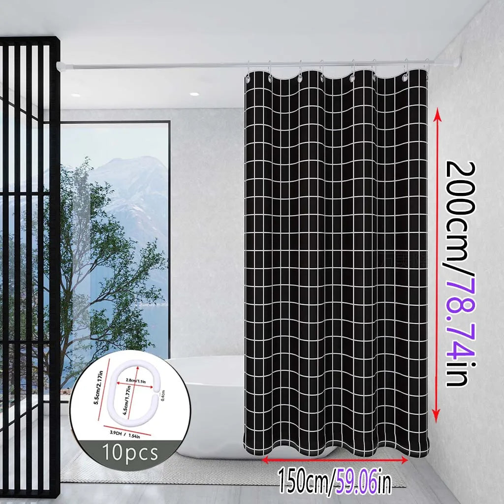 rideau douche noir blanc grille moderne respectueux l'environnement 100cm 180cm