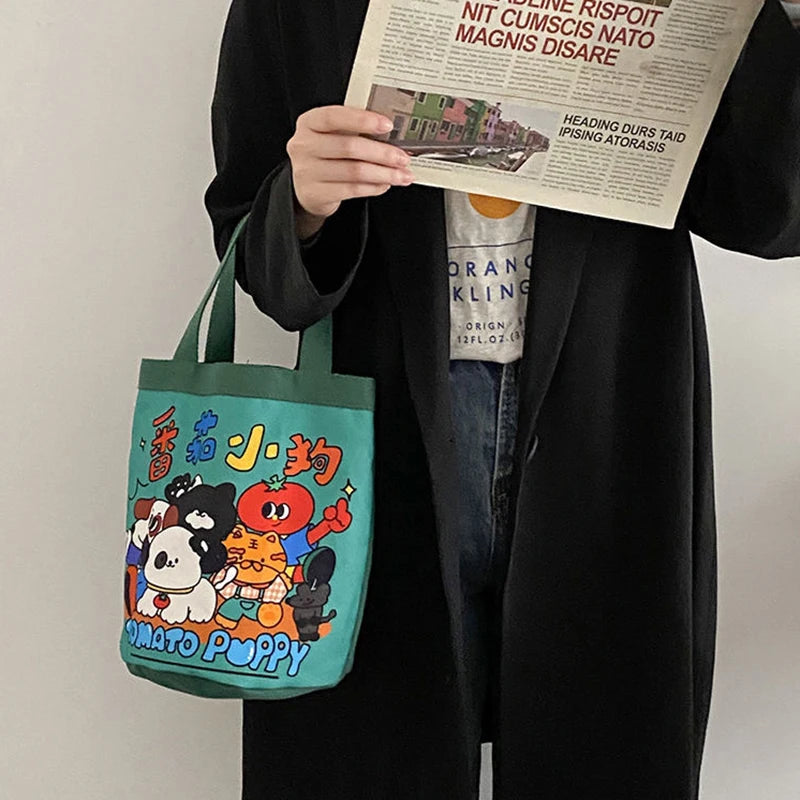 sac main tissu poignées détachables motif dessins animés blanc moderne opacité portable