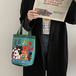 sac main tissu poignées détachables motif dessins animés blanc moderne opacité portable