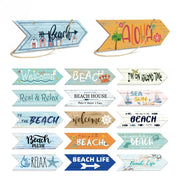 panneau mural décoration plage flèche bois motif marin bateaux coquillages palmiers