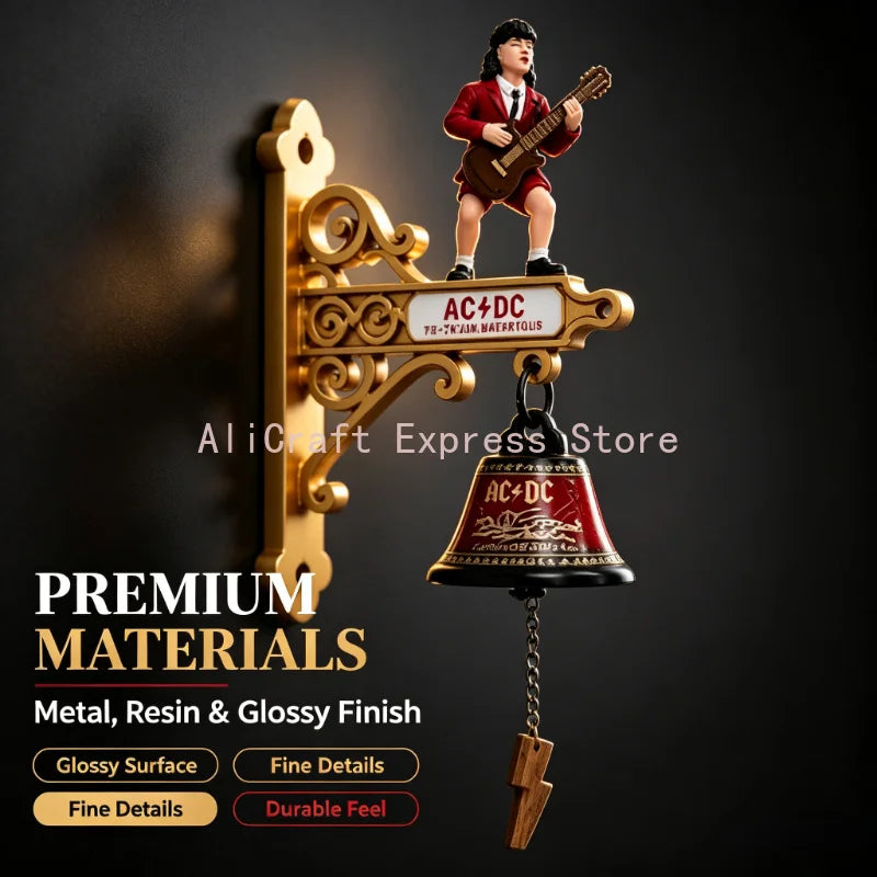 cloche murale acdc or rouge figurine angus young sonnette décoration vintage métal figurine rock