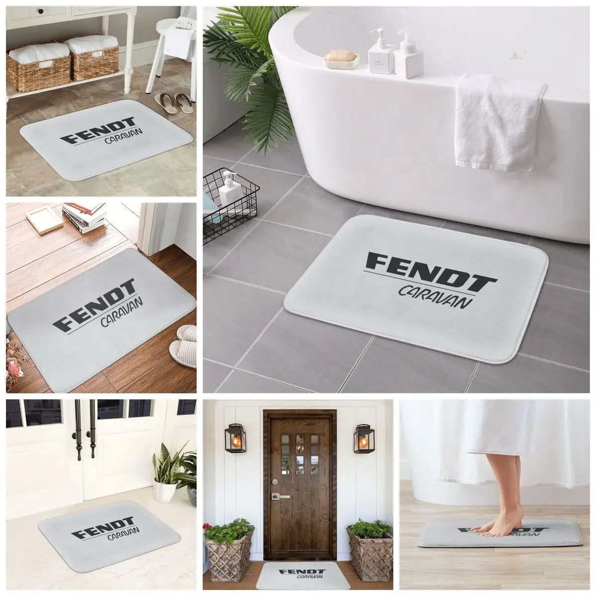 tapis bain blanc logo fendt caravan moderne imperméable antidérapant polyester coton