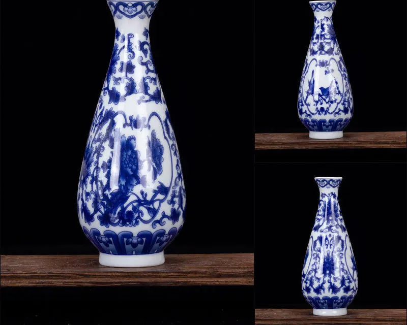 Vase en porcelaine bleue et blanche avec motifs floraux