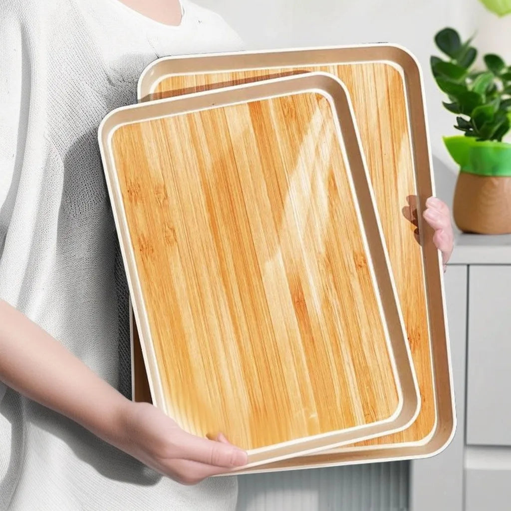 plateau rangement moderne bois imitation environnemental respectueux nourriture desserts fruits organisation cuisine