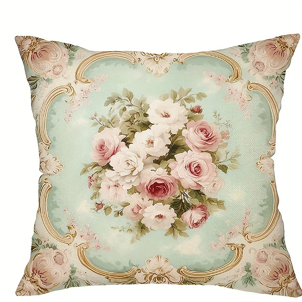 taies d'oreiller motif floral vintage rose blanche zip closure decoration chambre maison