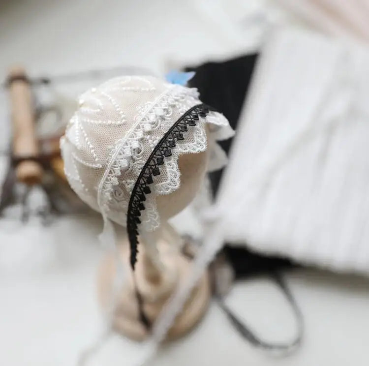 dentelle polyester 8mm blanc noir motifs floraux vintage romantique semi transparent chapeau décoration