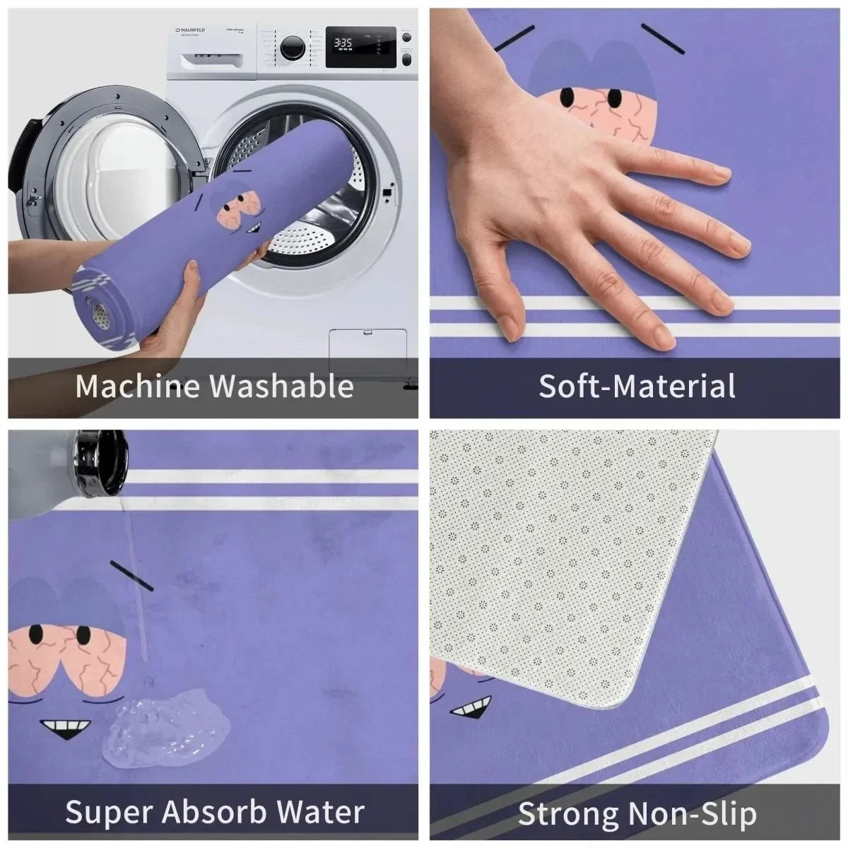 tapis violet clair visage animé moderne feutre daim salle bain chambre décoratif