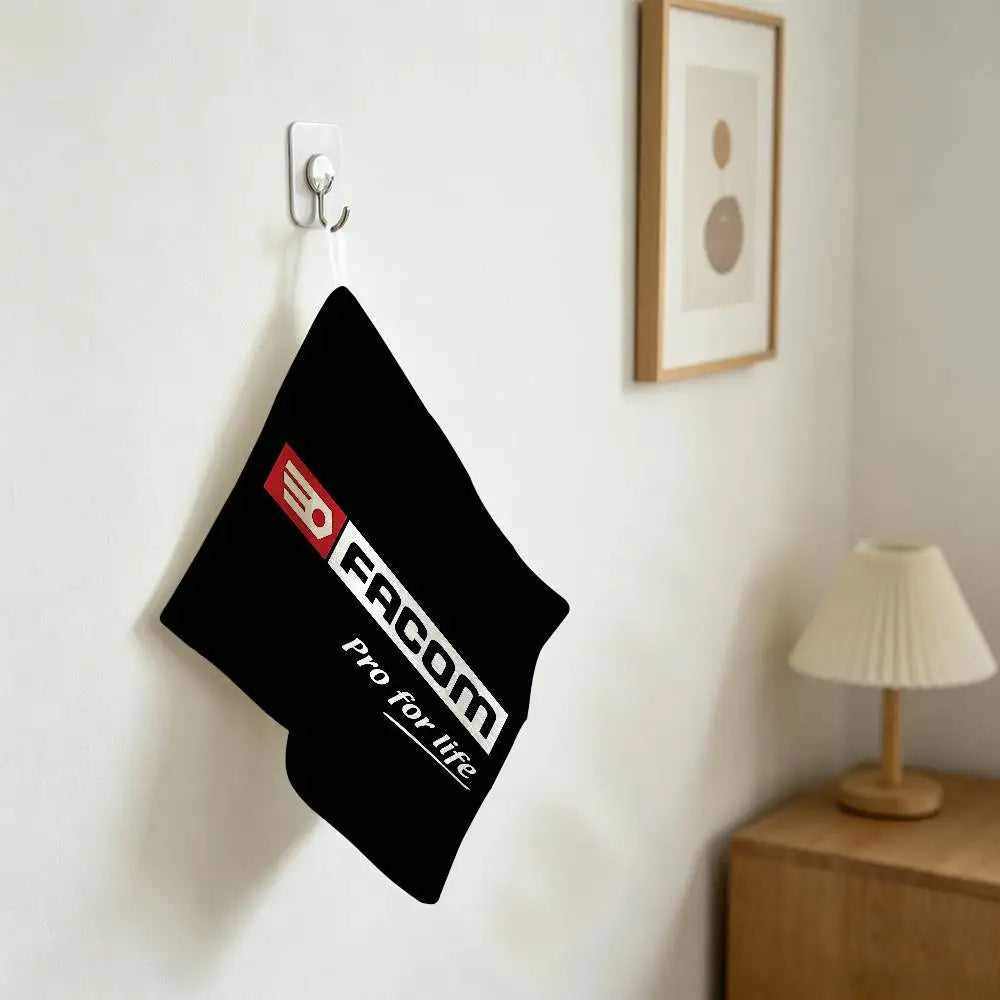serviette coton polyester logo facom rayures damier crochet salle bain cuisine rouge blanc