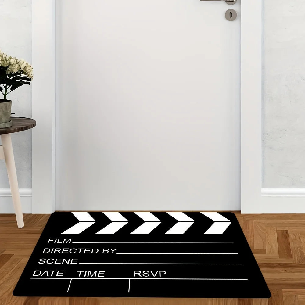 tapis noir blanc motif claquette cinéma moderne minimaliste antidérapant lavable machine