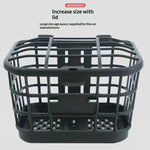 panier avant vélo électrique noir structure grille couvercle poignée fixations utilitaire rangement sac plastique