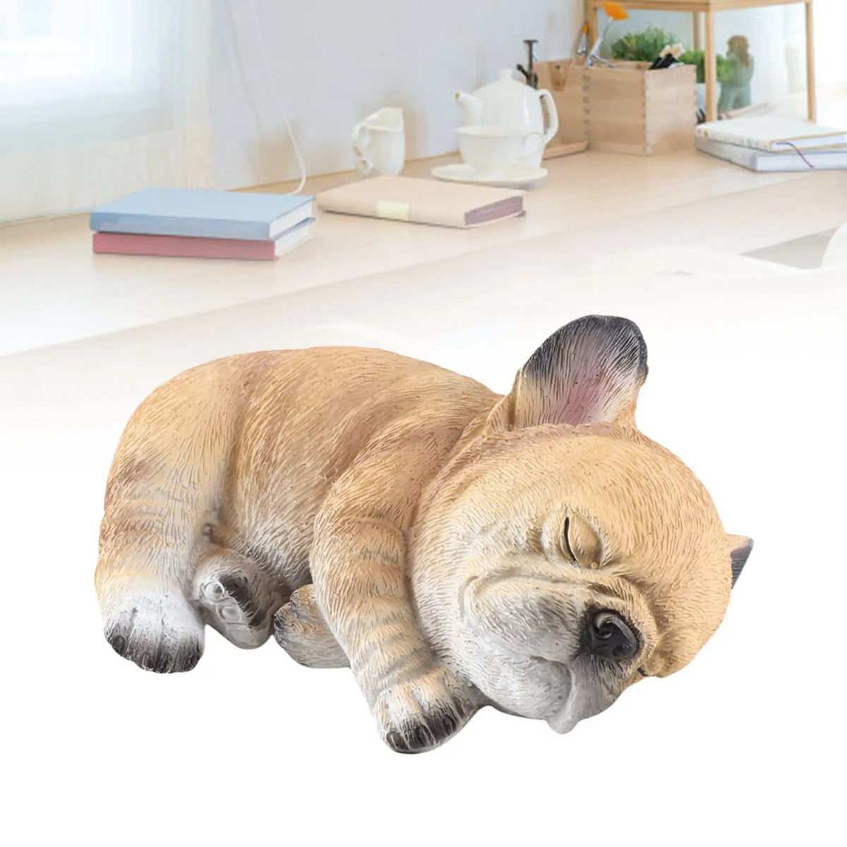 statue chien bulldog français marron clair blanc texture réaliste intérieure extérieure decoration