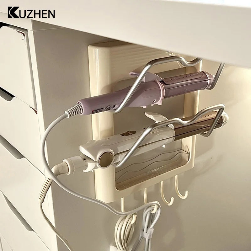 organisateur mural moderne fer lisser boucleur support cheveux beige clair minimaliste crochets muraux