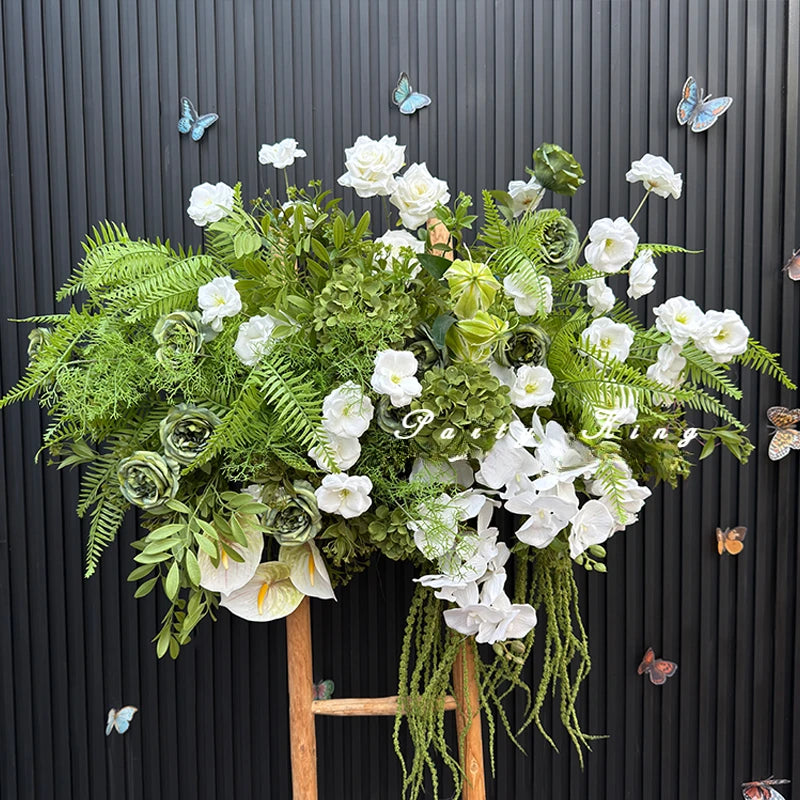 décoration maison naturelle composition florale artificielle feuilles fleurs vert blanc rose rustic styleextérieurintérieur