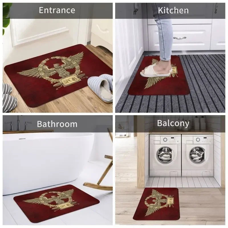 tapis rouge foncé aigle spqr antidérapant moderne classique bain chambre couloir sol