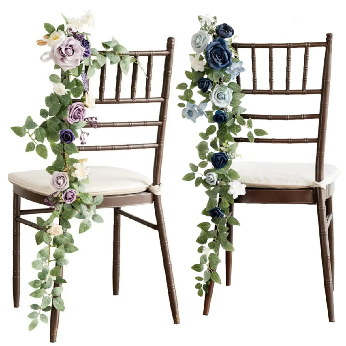 guirlandes florales artificielles roses feuilles vertes mariage romantique extérieur violet blanc bleu