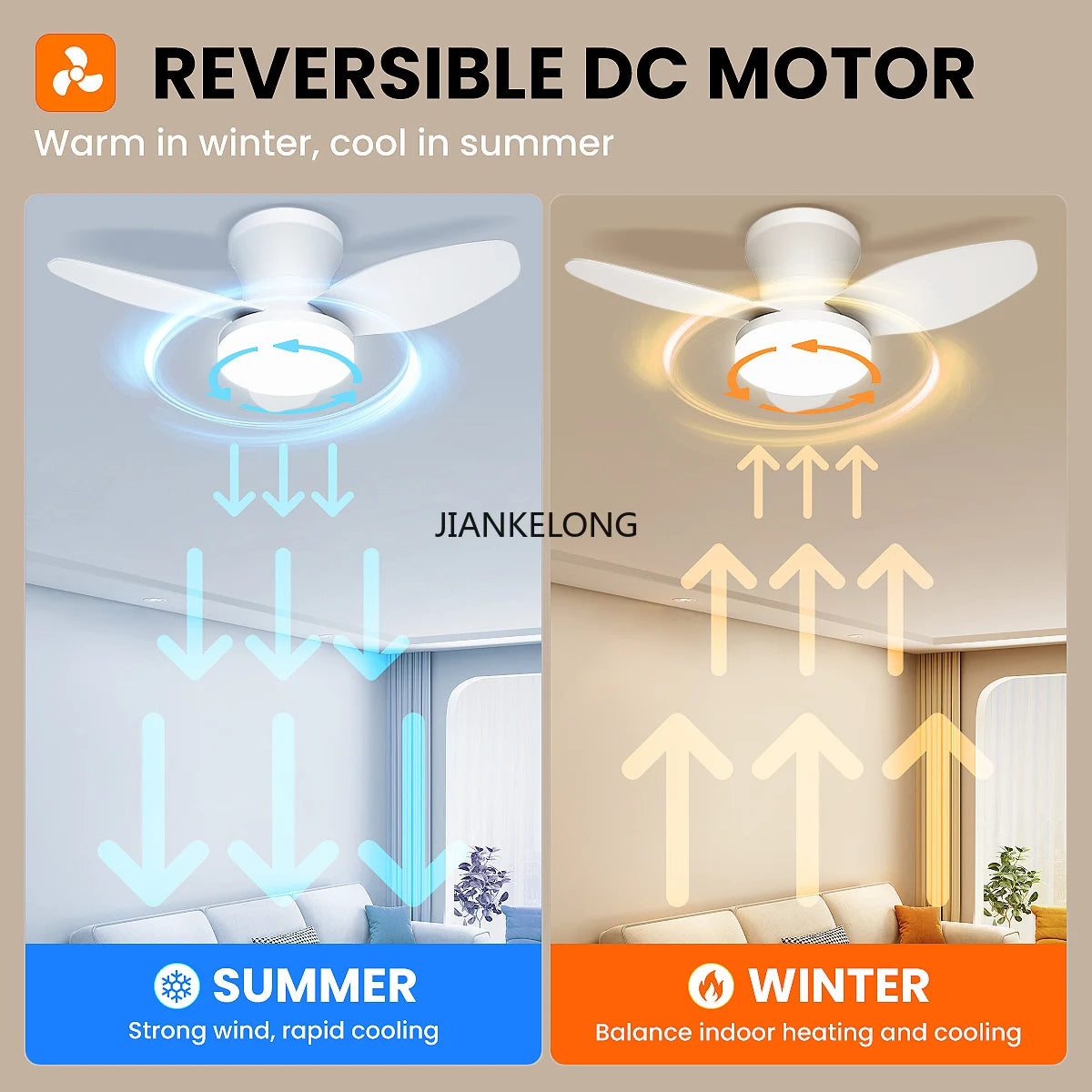 ventilateur blanc lampe intégrée moderne télécommande vitesses led reversible