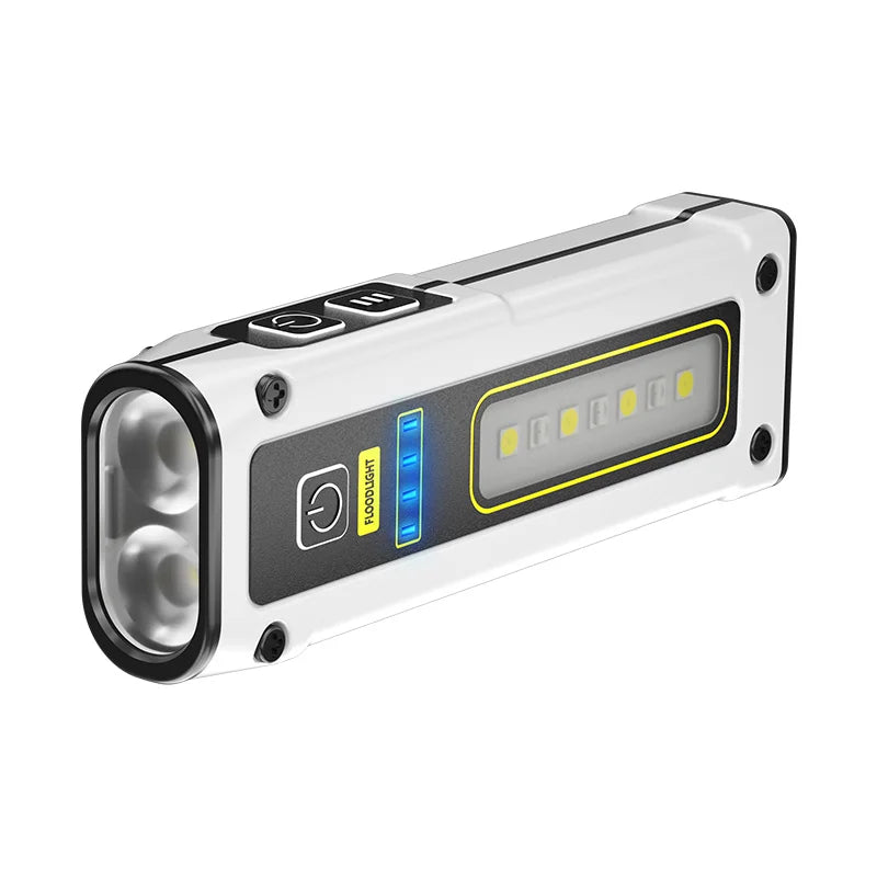 lampe torche led rechargeable blanc noir jaune moderne pleine lumiere camping pêche pratique