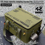 sac rangement camping vert olive imprimé militaire 30L étanche boucles métalliques assiettes couvercles bouteille