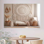 tapis macramé boho chic beige clair motif circulaire franges occasion anniversaire décoration maison
