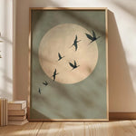 toile d'art minimaliste oiseaux volants fond uni verte olive moderne sans cadre chambre salon