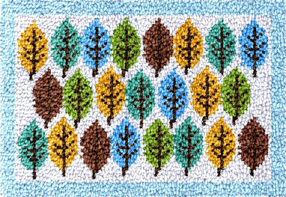 tapis crochet laine kits latch hooking motifs fleurs arbres LOVE pelotes colorées instructions bricolage