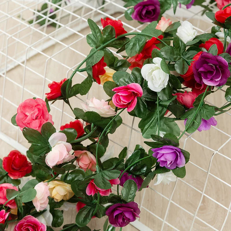 guirlande fleurs artificielles roses couleurs variées décoration extérieure intérieure romantique mariage événements festive