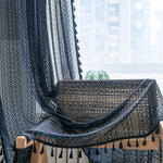 rideau boho chic dentelle transparent noir blanc franges salon chambre