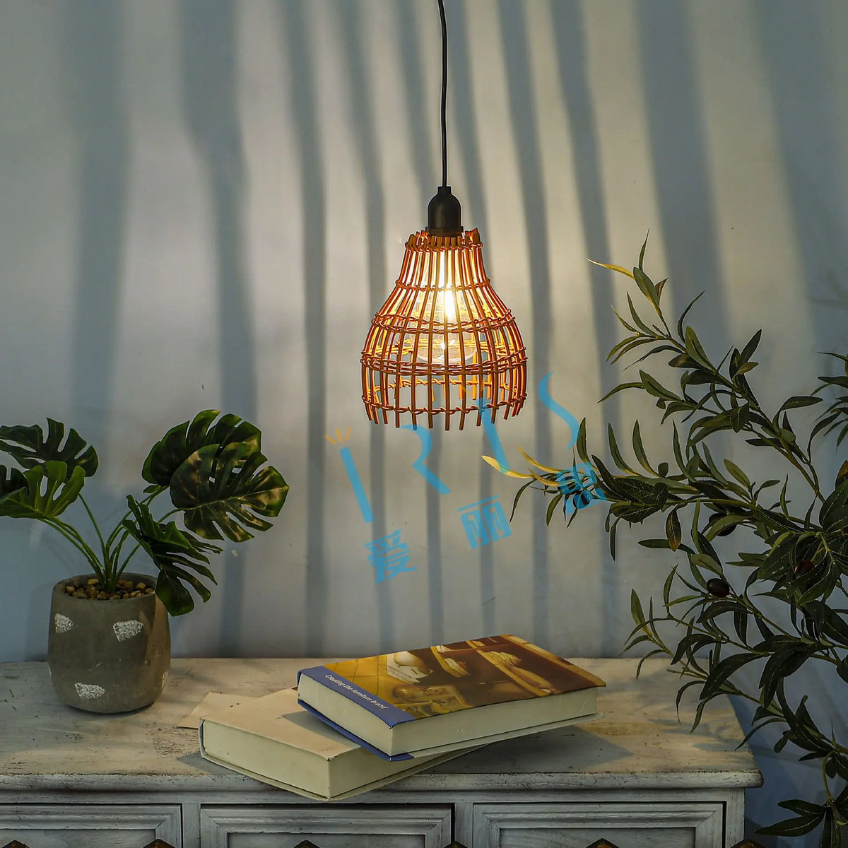 abat jour tressé marron clair rustique opacité suspension artisanale chambre salon