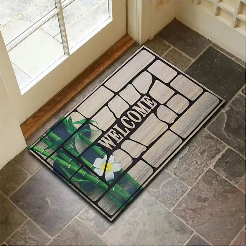 tapis d'entrée moderne antidérapant multicolore texture roche motif géométrique 40x60cm